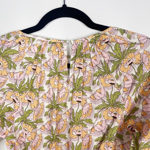 J Crew XXS Orange Purple Smocked Waist Mini Dress Liberty Butterfield Poppy - Picture 9 of 16